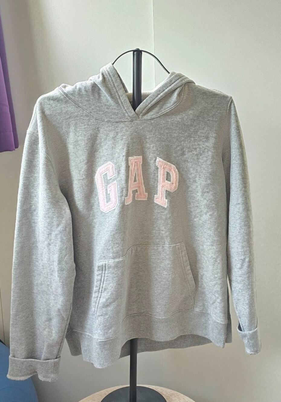 GAP Stretch Womens XL Gray Pink Logo Pullover Hoodie SUM 06 Y2K Sweatshirt